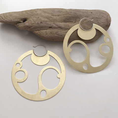 HUGE brass circle cutout disc hoops