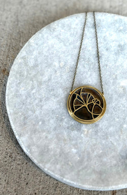 Ginkgo cutout blackened brass necklace