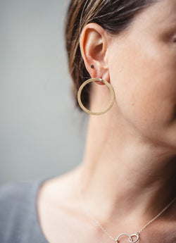 Wide brass hoops studs