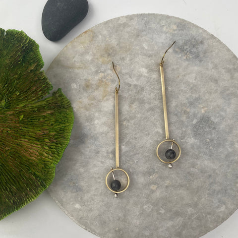 Long framed natural stone drop earrings
