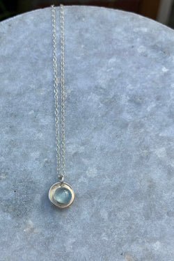 Sterling silver bowl necklace with set Aquamarine