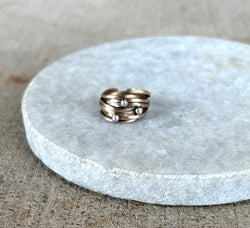 Adjustable stacked brass ring with silver clusters