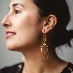 Kinetic brass hoop within hoop drop earrings