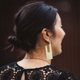 Rectangle brass disc earrings