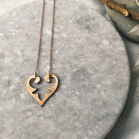 Bronze heart fleur de lis necklace