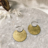 Medium brass disc earrings with sterling hoops