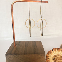 Kinetic brass hoop within hoop drop earrings