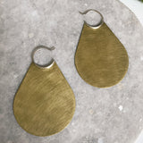Teardrop brass disc earrings with Sterling hoop