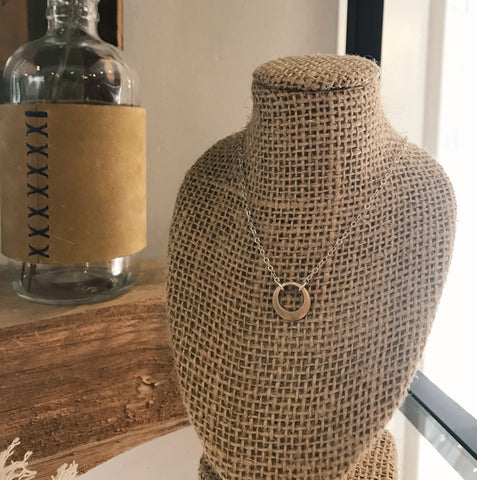 Simple brass hoop necklace with sterling chain
